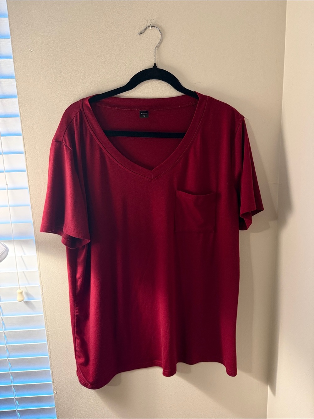 V-Neck Pocket T-Shirt in Deep Burgendy